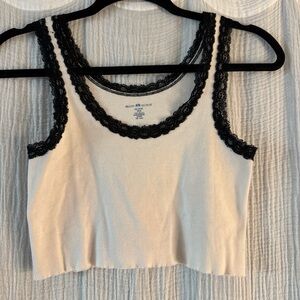 Women's Cream and Black Lace Trim Tank Top